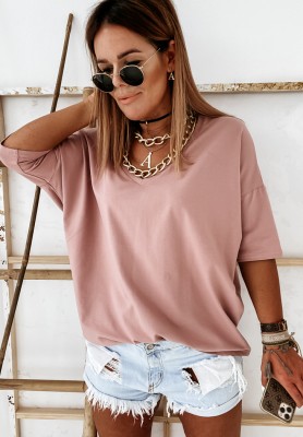 Cascade oversize tee with heart neckline powder pink