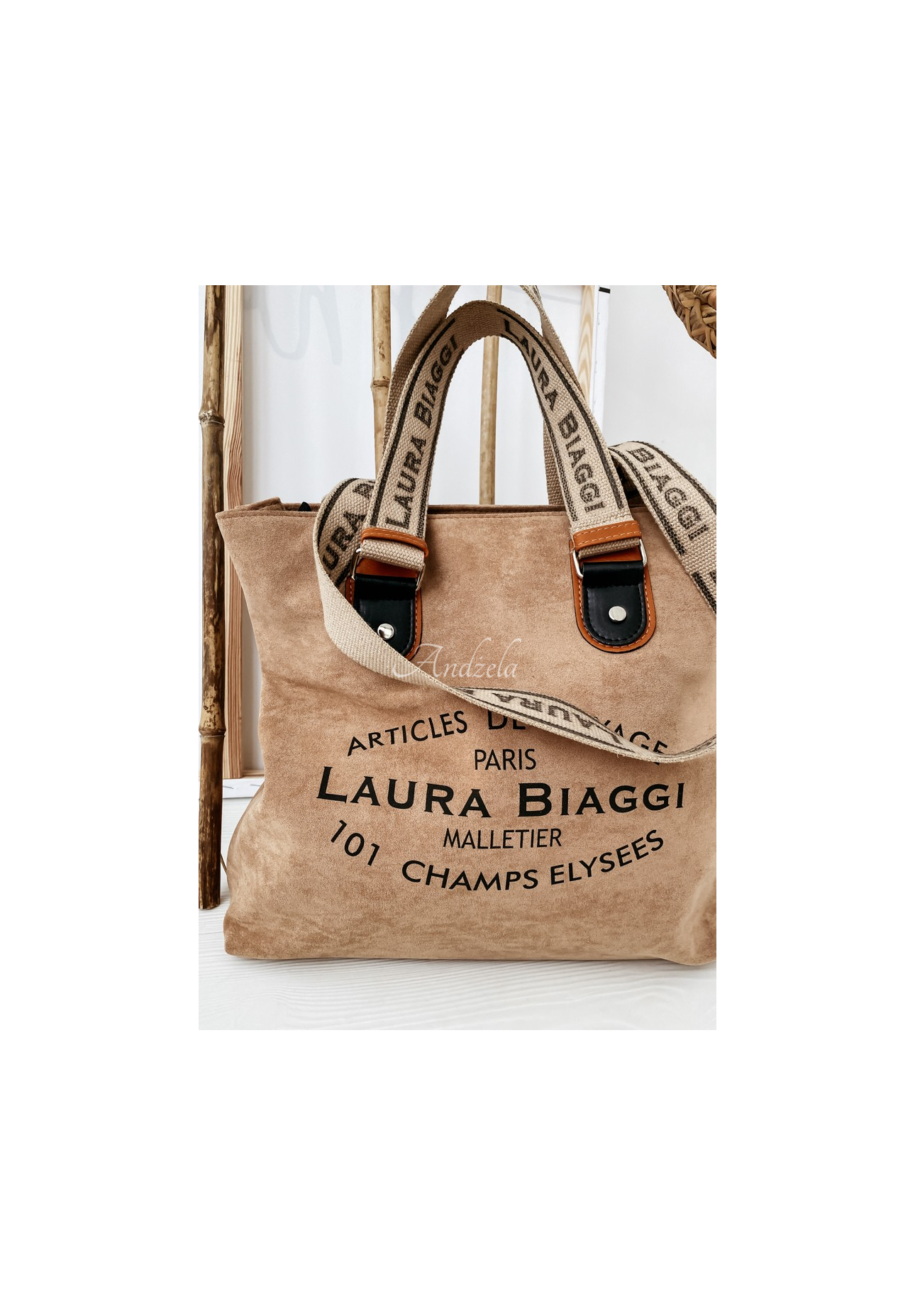 Voyage camel suede handbag