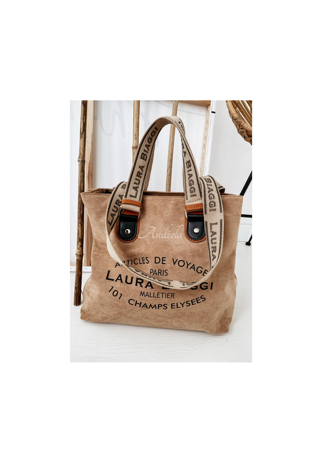 Voyage camel suede handbag
