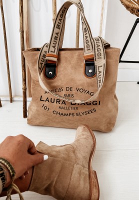 Voyage camel suede handbag