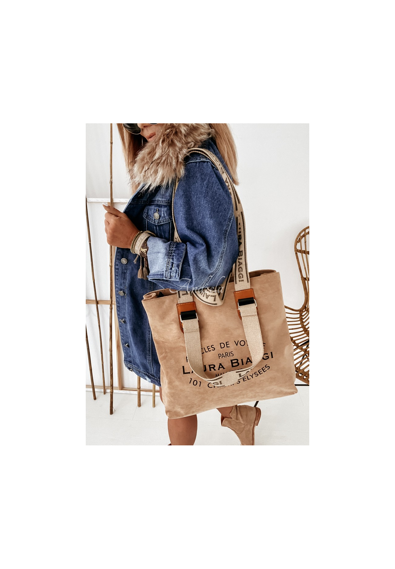 Voyage camel suede handbag