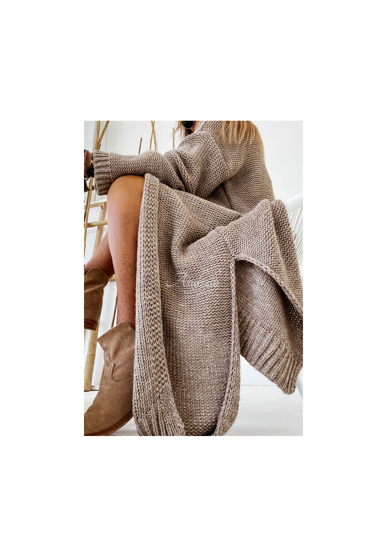 Nancy Long Knit Cardigan in Mocha