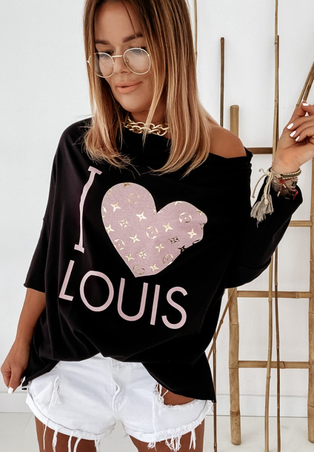 Bluzka oversize z nadrukiem I Love Louis czarna