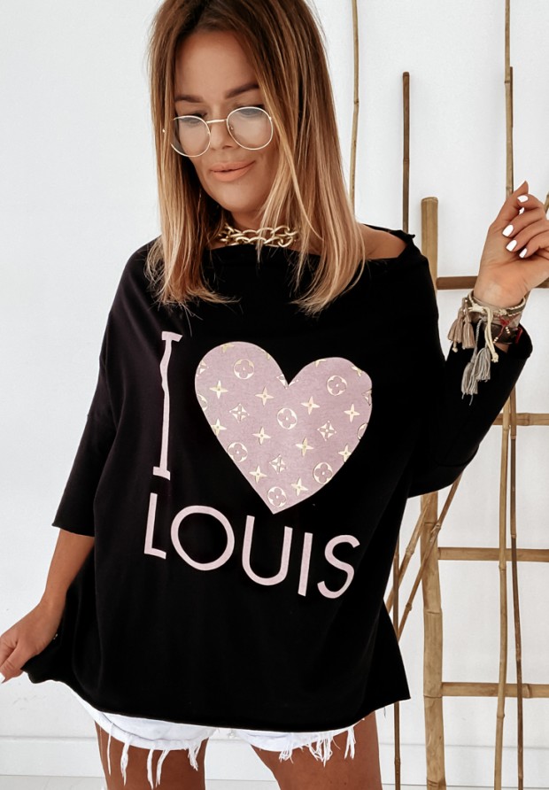 Bluzka oversize z nadrukiem I Love Louis czarna