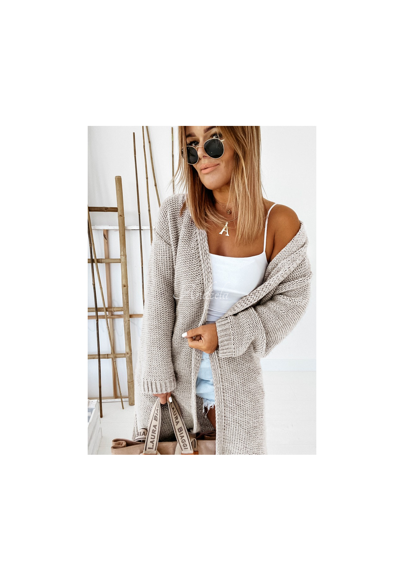 Nancy Long Beige Knit Cardigan