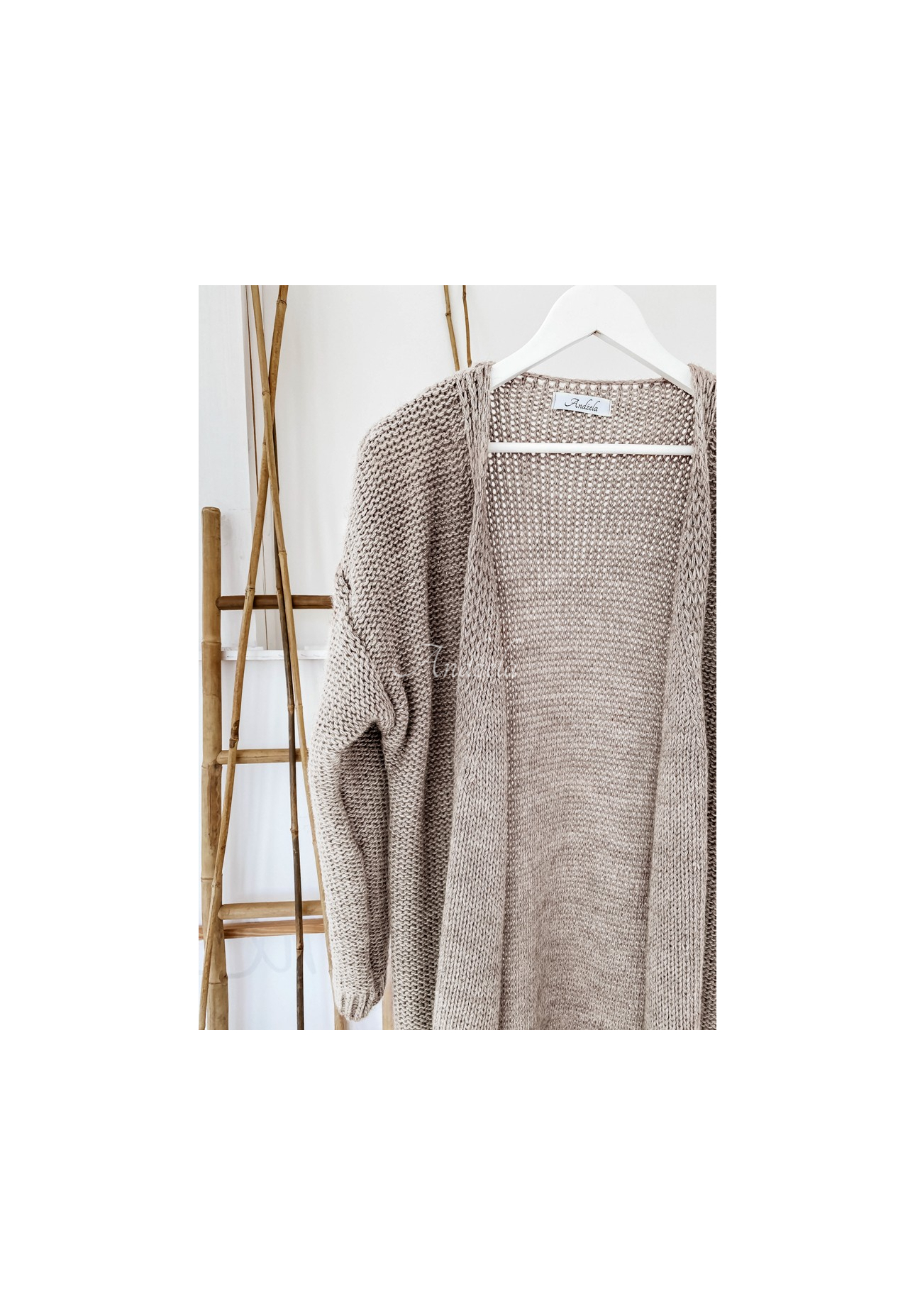 Nancy Long Beige Knit Cardigan
