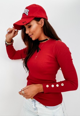 Prążkowana bluzka z ozdobnymi guzikami Anita czerwona