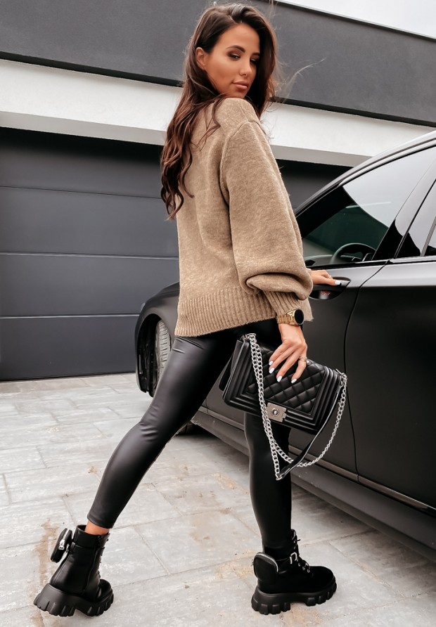 Sweter z bufiastymi rękawami Matilde brązowy