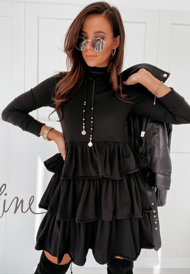 Sukienka mini z falbanami Hose czarna