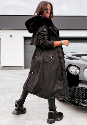 Parka jacket with extended cut with fur Brittany black