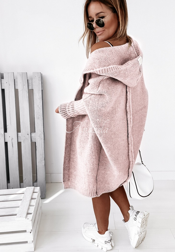 Long oversize cardigan with hood Montevista powder pink