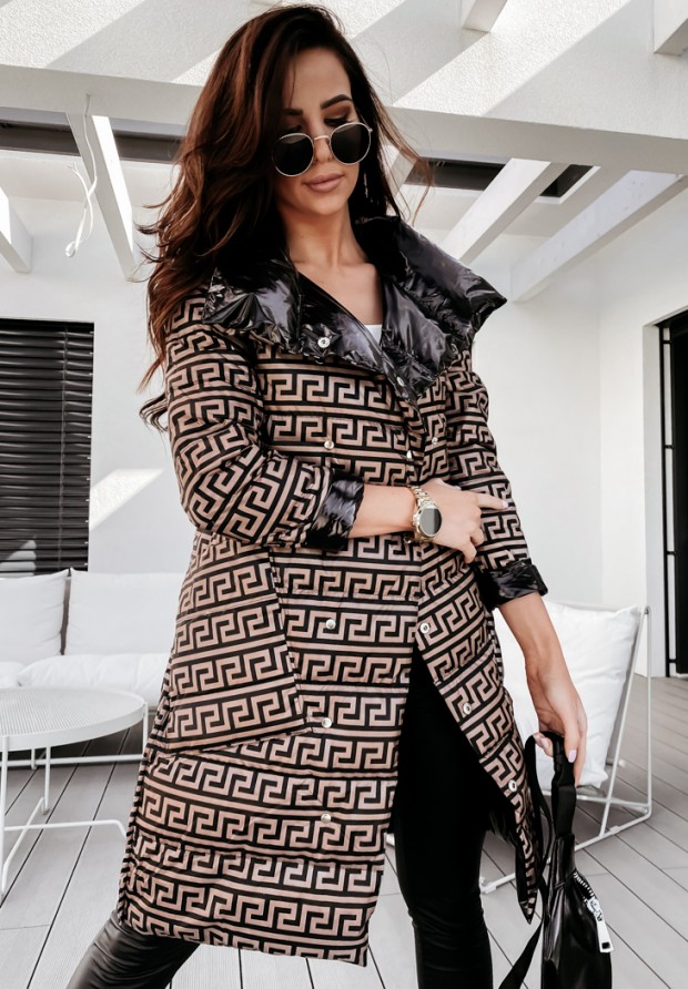 Długi dwustronny pikowany płaszcz Cover we wzory czarny