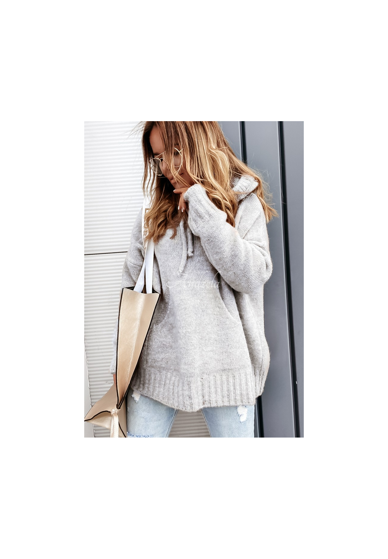 Carra grey oversize hooded sweater
