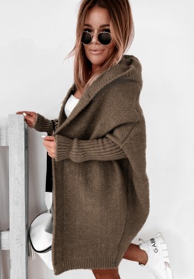 Long oversize cardigan with hood Montevista chocolate