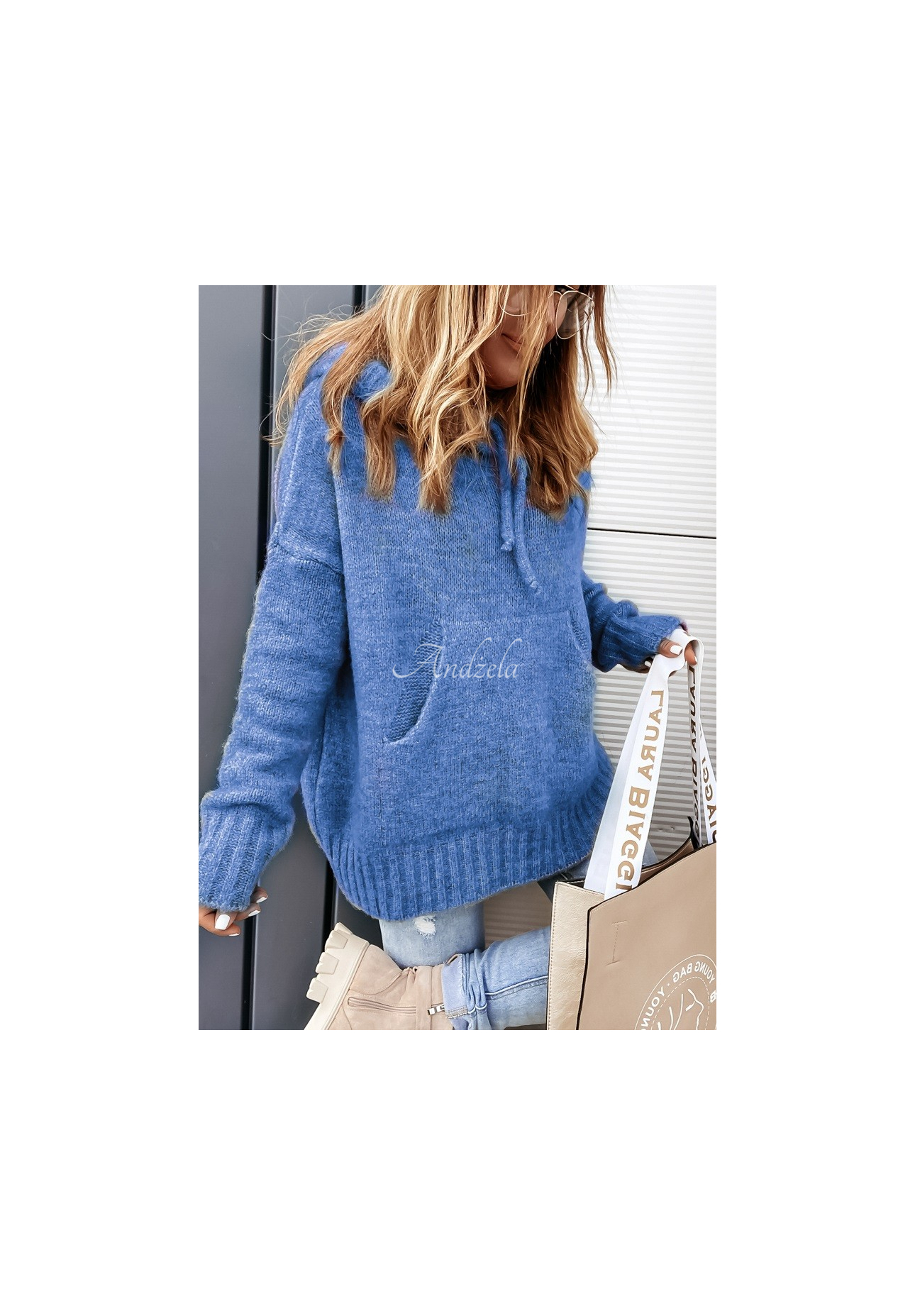 Carra blue oversize hooded sweater