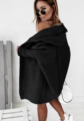 Long oversize cardigan with hood Montevista black