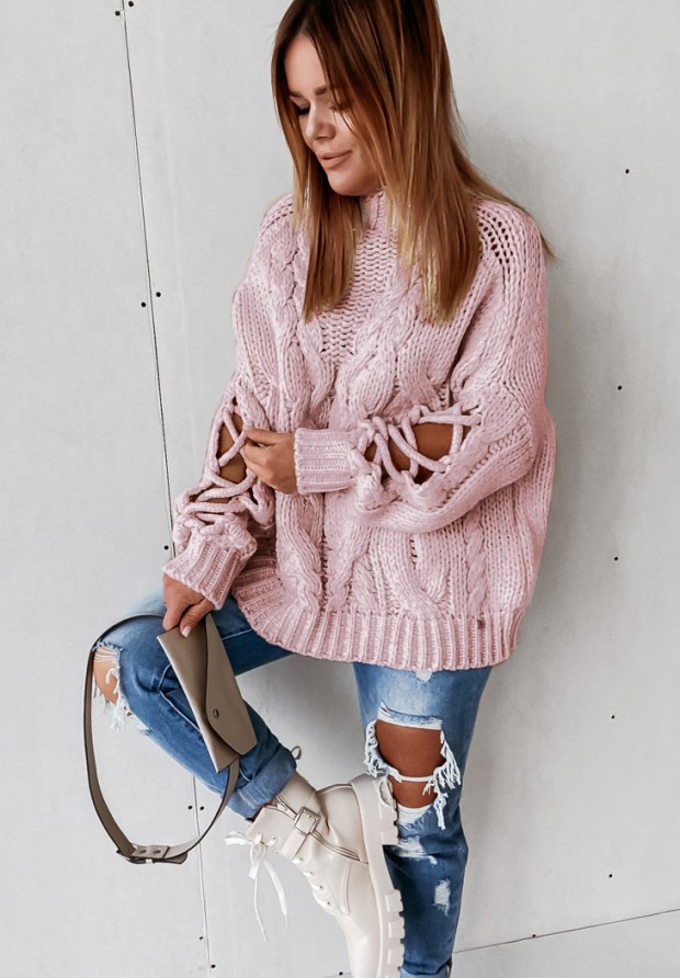 Sweater with decorative weave Cocomore Casual powder pink