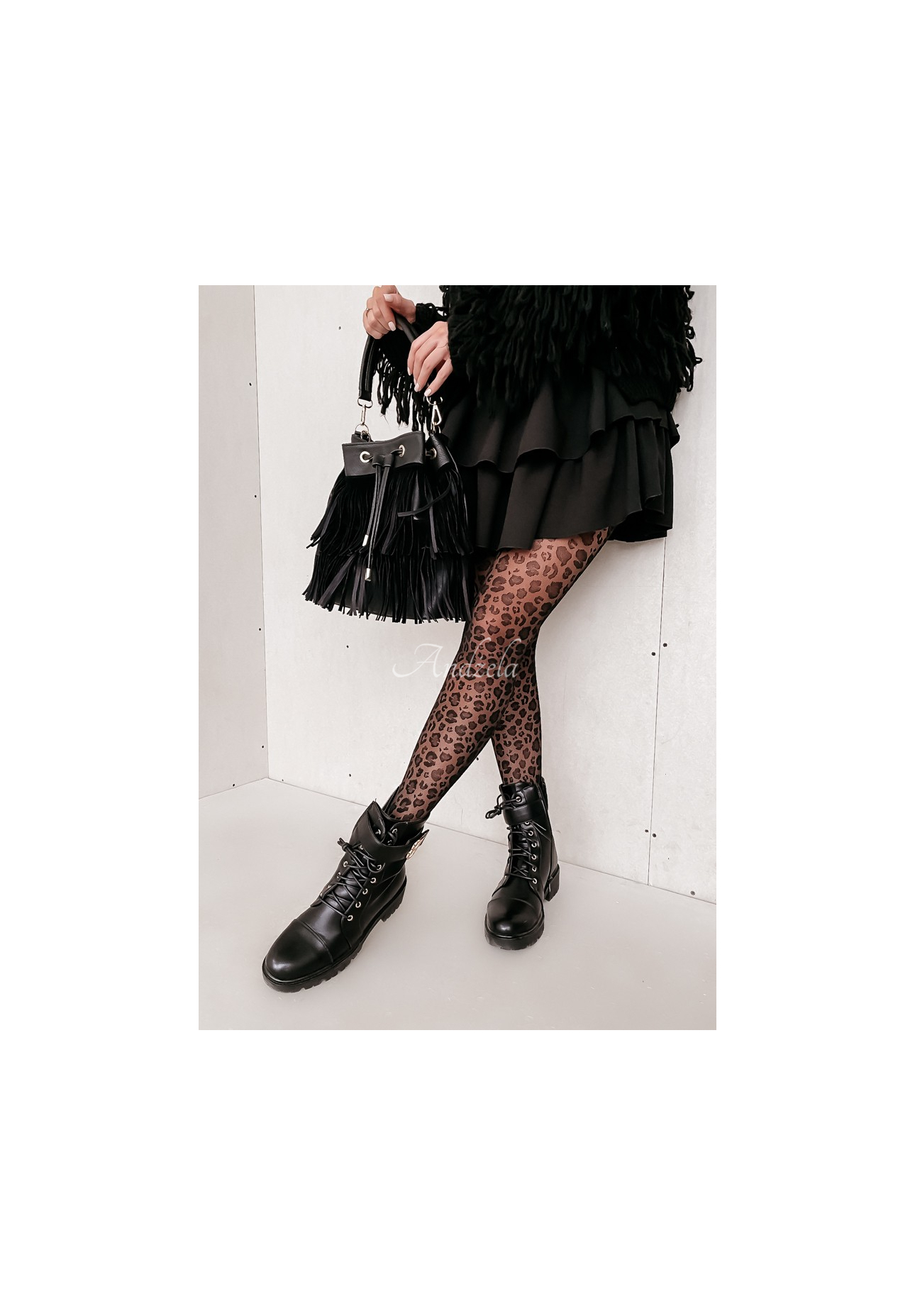Caty tights in leopard print black 20 den