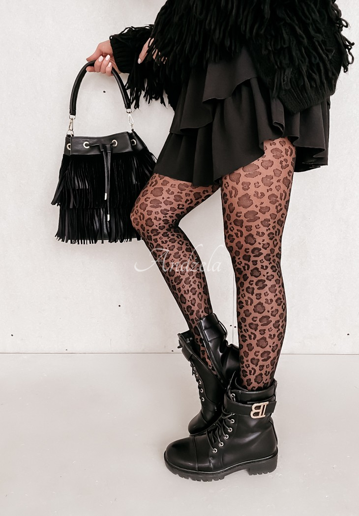 Caty tights in leopard print black 20 den