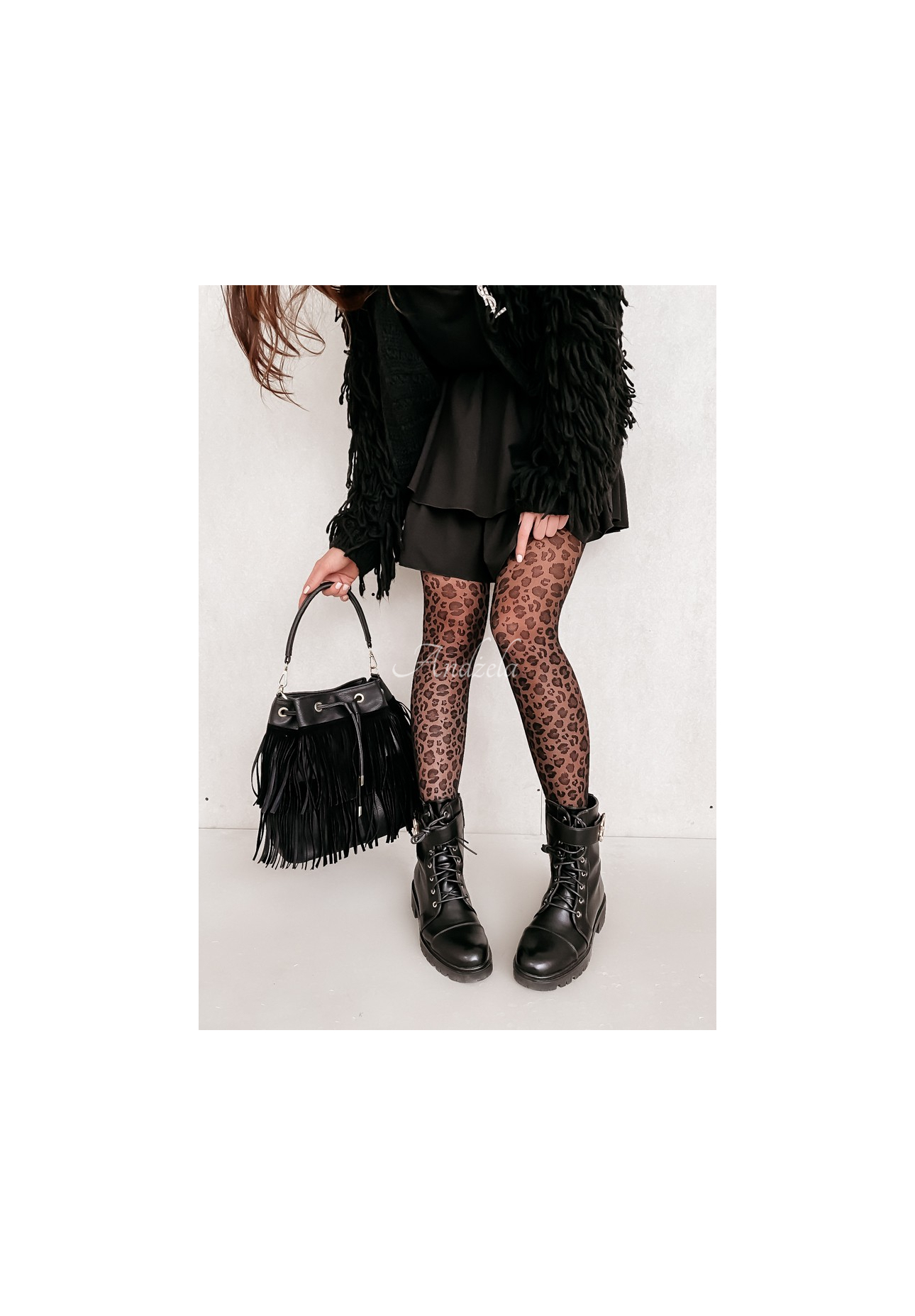 Caty tights in leopard print black 20 den