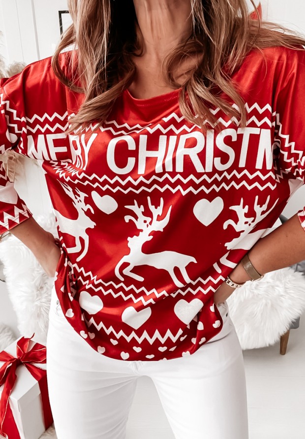 Welurowa bluzka Christmas Gift czerwona