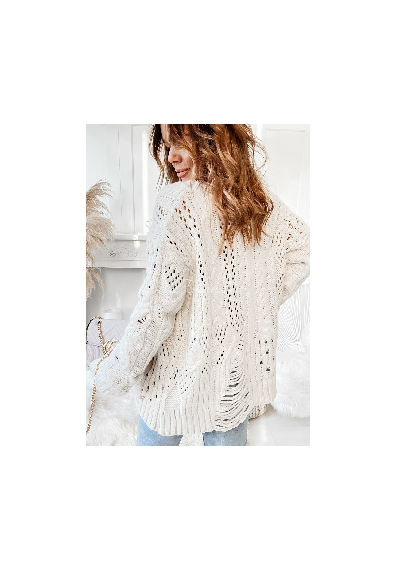 Cocomore Riani ecru openwork sweater with rubbed edges