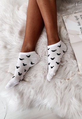 Mouse white patterned short socks