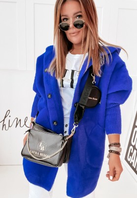 Montecarmelo alpaca hooded coat cobalt blue