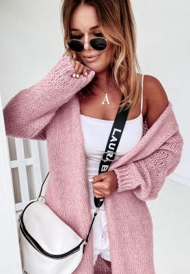Bueno long knitted cardigan in dark powder pink