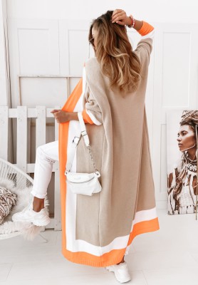 Krone Long Cardigan in Beige and Orange