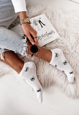 Doggy white patterned short socks