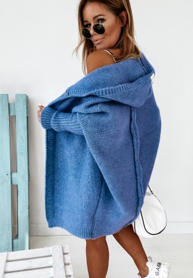Long, oversized hooded cardigan with Montevista wool in a denim look