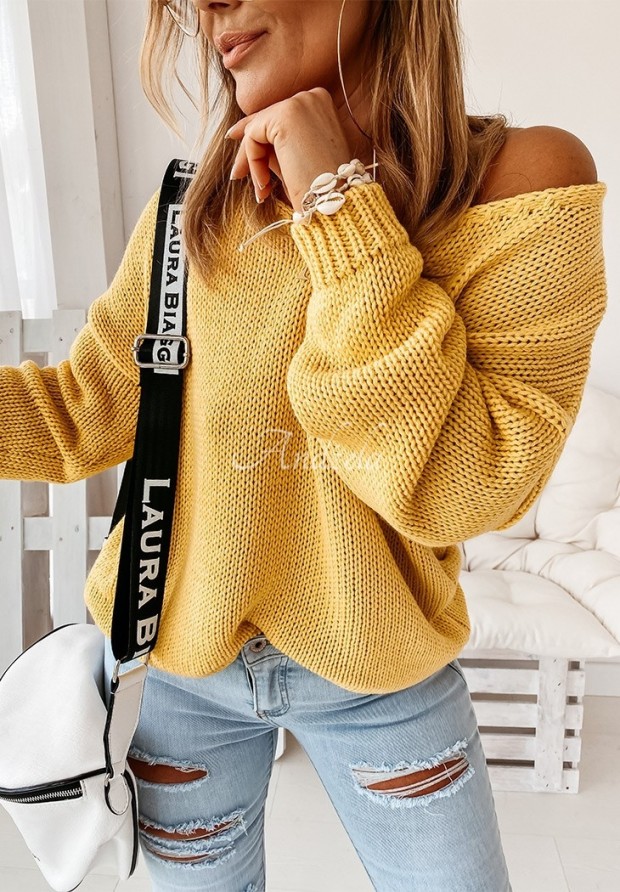 Krótki sweter Feel żółty