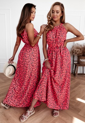 Salvadori patterned maxi dress neon pink