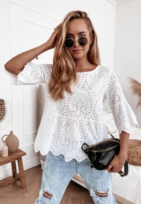Lenny white openwork boho blouse
