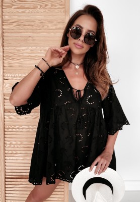 Maritta black openwork boho blouse