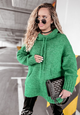 Sweter oversize z kapturem Carra zielony