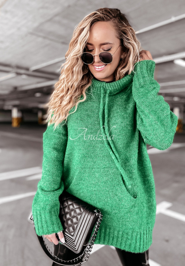 Sweter oversize z kapturem Carra zielony