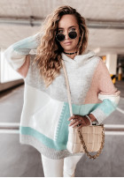 Sweter oversize z kapturem i wełną Hamilton miętowo-różowy