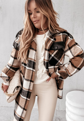 Birno black-camel checked shirt coat