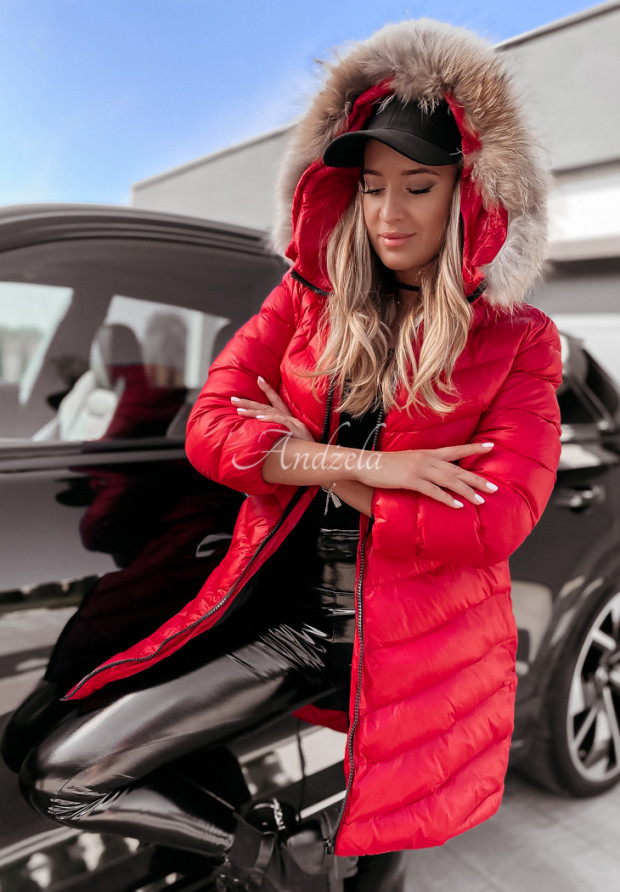 Pikowana kurtka z kapturem Winter czerwona