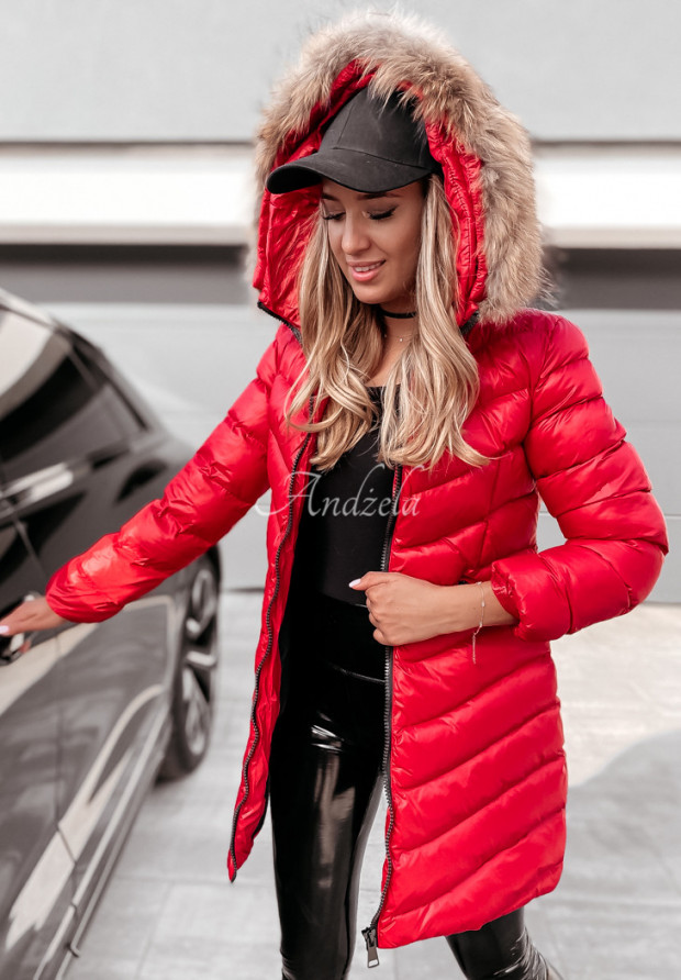 Pikowana kurtka z kapturem Winter czerwona