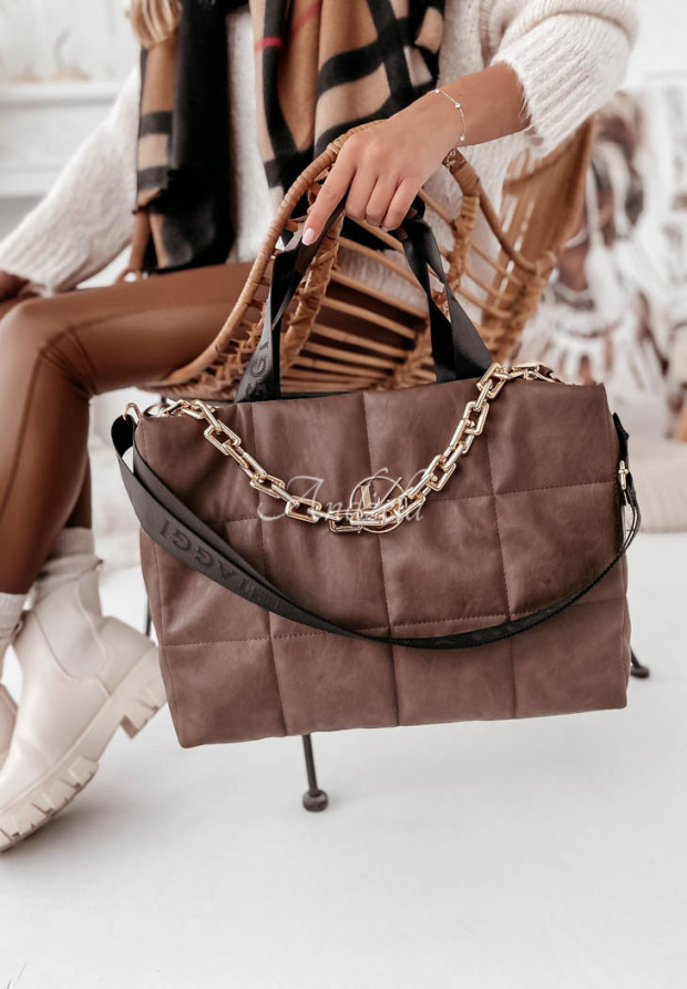 Purella chocolate quilted chain handbag