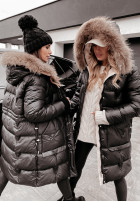 Pikowana Kurtka Z Naturalnym Futrem Rivia Czarna