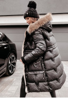 Pikowana Kurtka Z Naturalnym Futrem Rivia Czarna