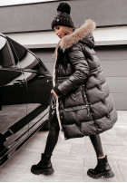 Pikowana Kurtka Z Naturalnym Futrem Rivia Czarna