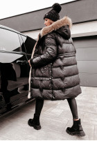 Pikowana Kurtka Z Naturalnym Futrem Rivia Czarna