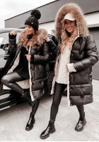 Pikowana Kurtka Z Naturalnym Futrem Rivia Czarna