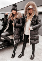 Pikowana Kurtka Z Naturalnym Futrem Rivia Czarna