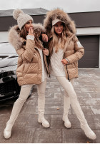 Pikowana kurtka z naturalnym futrem Major camelowa